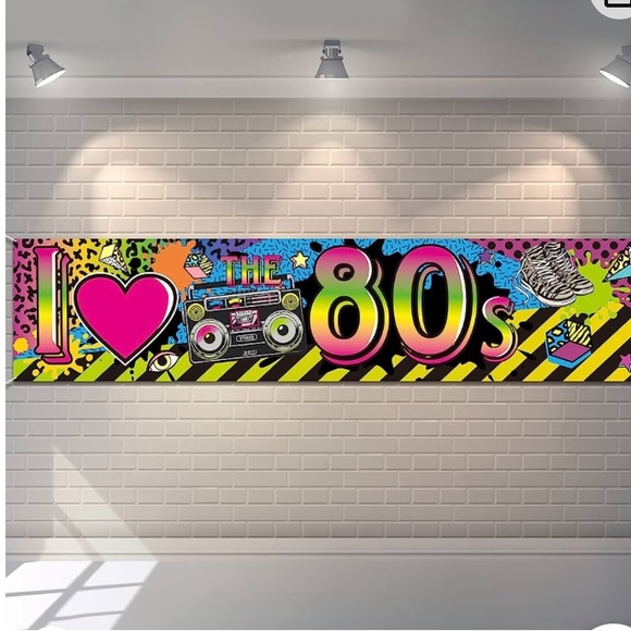 80’s Laser Photo Backdrop and I Love the 80’s Banner - Picture 3 of 7